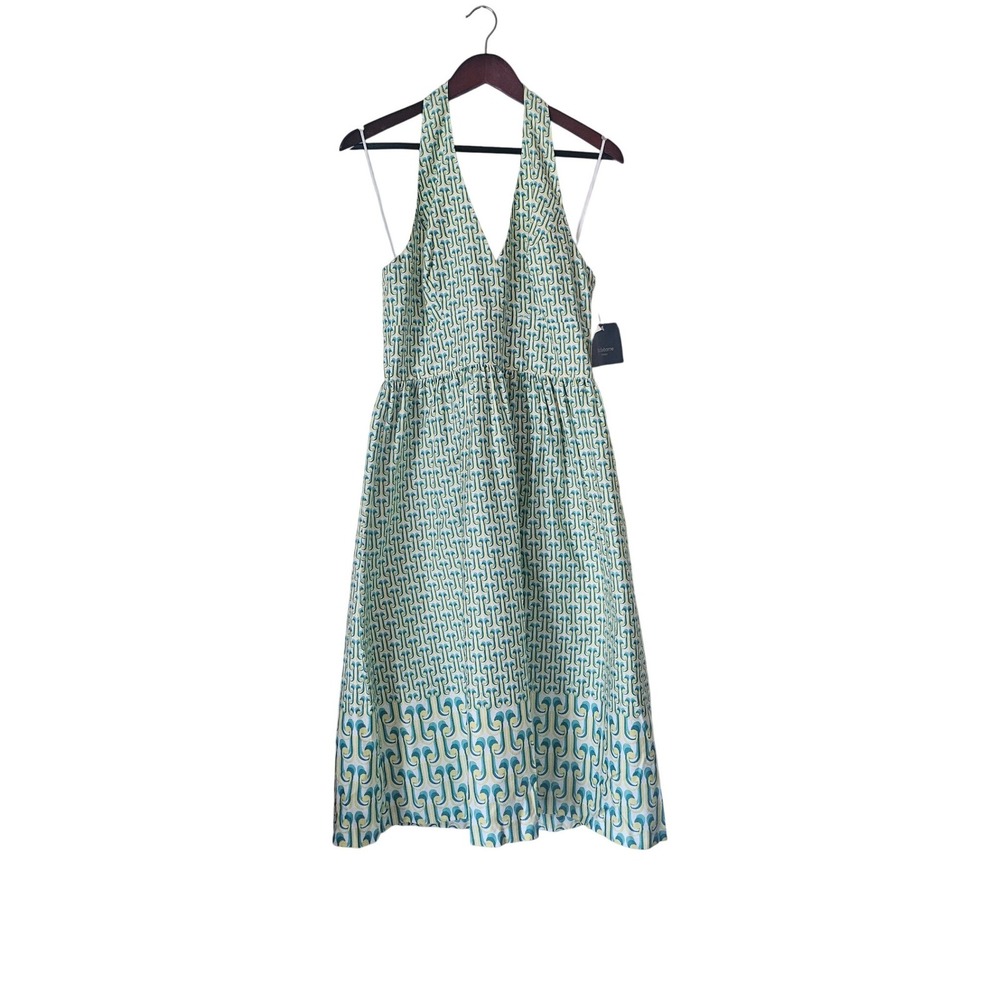 Liz Claiborne Cotton‎ Halter Tie Belt Midi Dress Green Size 10 NWT Resort Retro